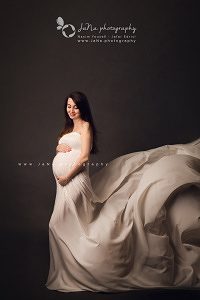 Beautiful Fabric blowing Maternity photography gown Vancouver studio lighting maternity session JaNa Photography