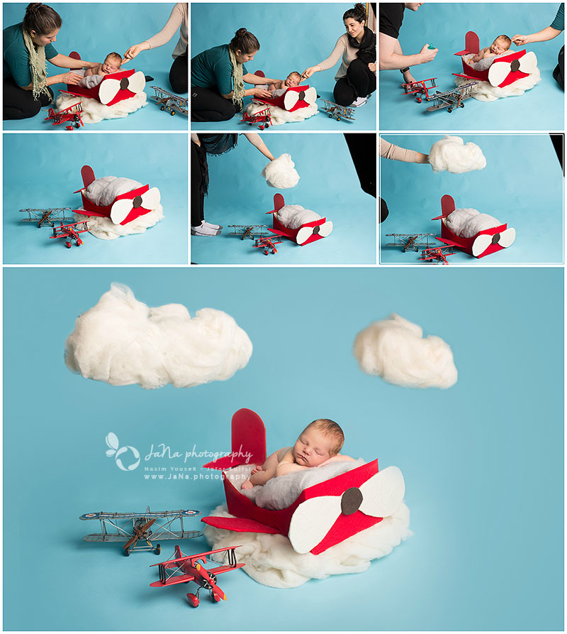 newborn photography airplane props - blue background
