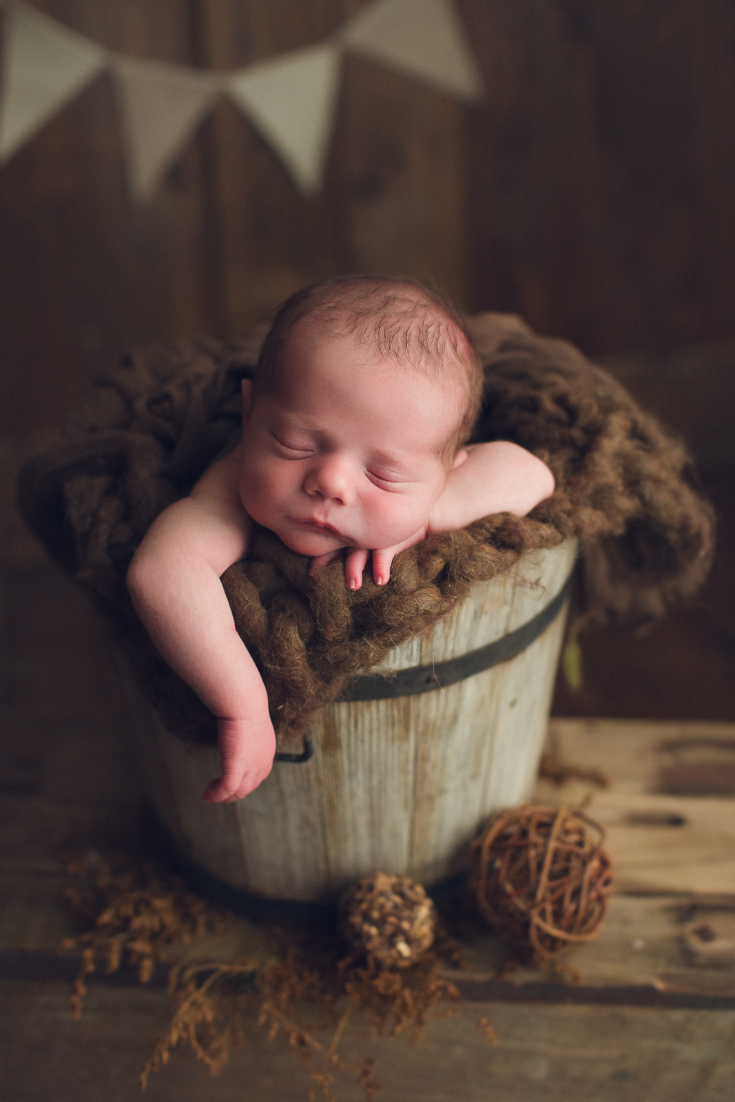 vancouver burnaby newborn photography - luca - green brown bucket