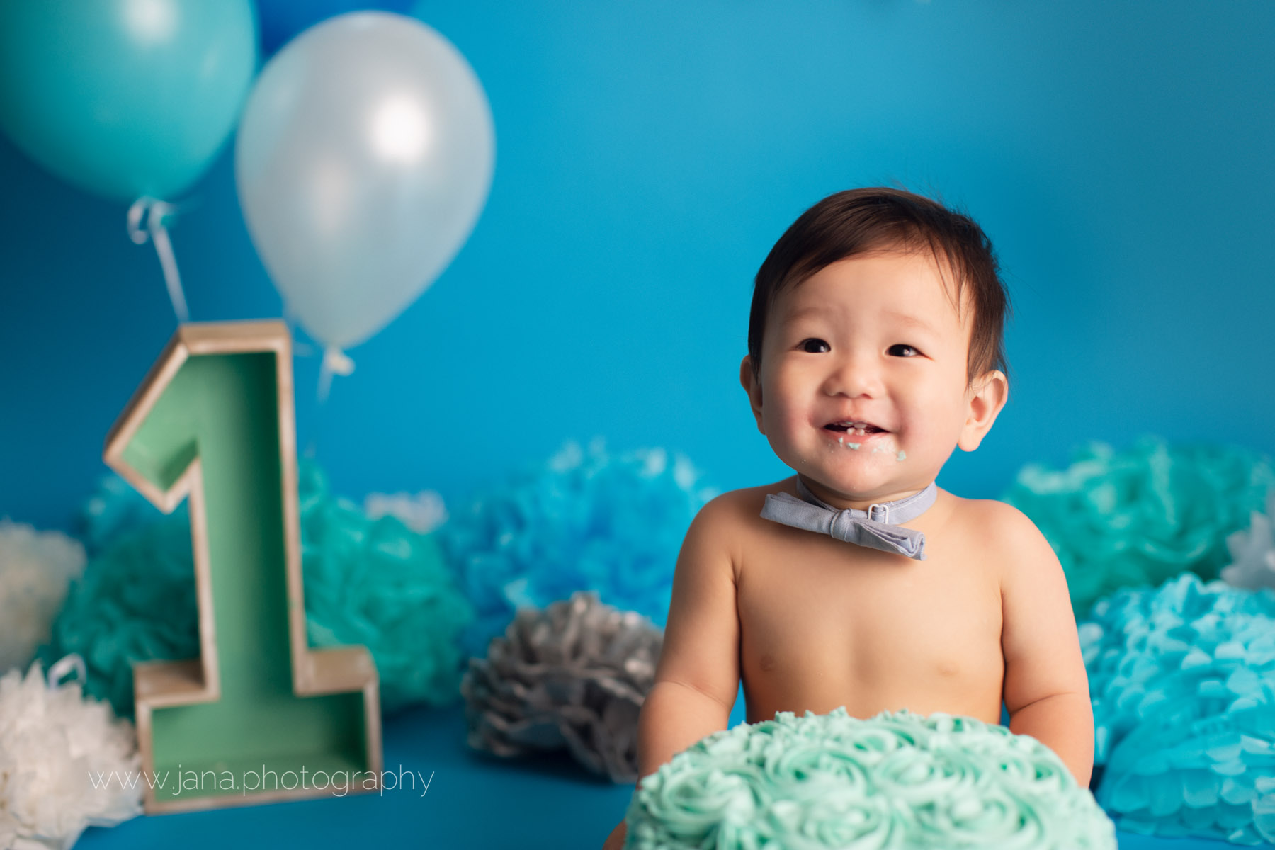 cake smash - baby photography  - blue setup