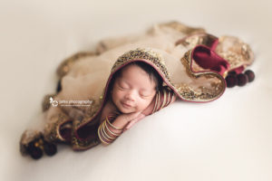 newborn photography with indian wedding saree shalu