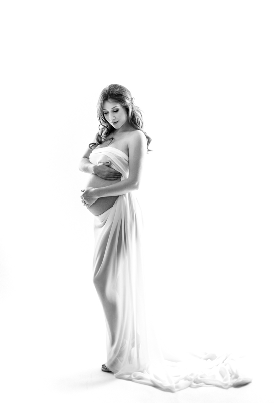 maternity photography Vancouver | pregnant mom in a white gown 
