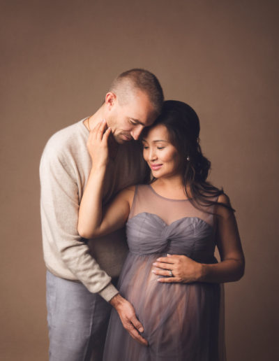 maternity photography grey gown