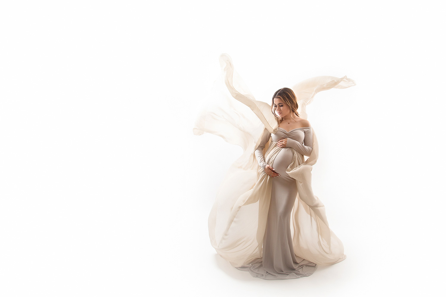 maternity photography with a white gown