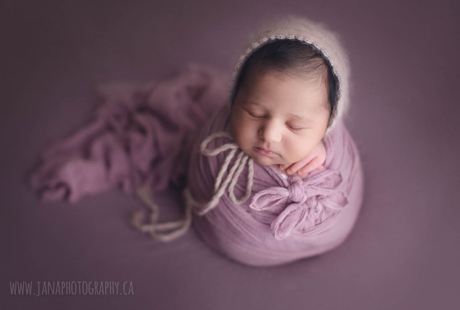 alana newborn photography - baby girl- pink and purple setup - wrap and hat