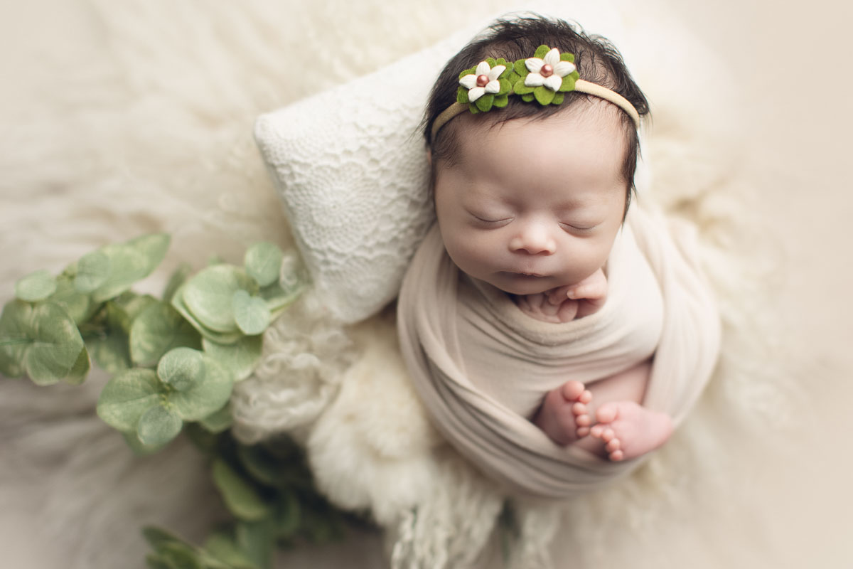 newborn baby girl white wrap