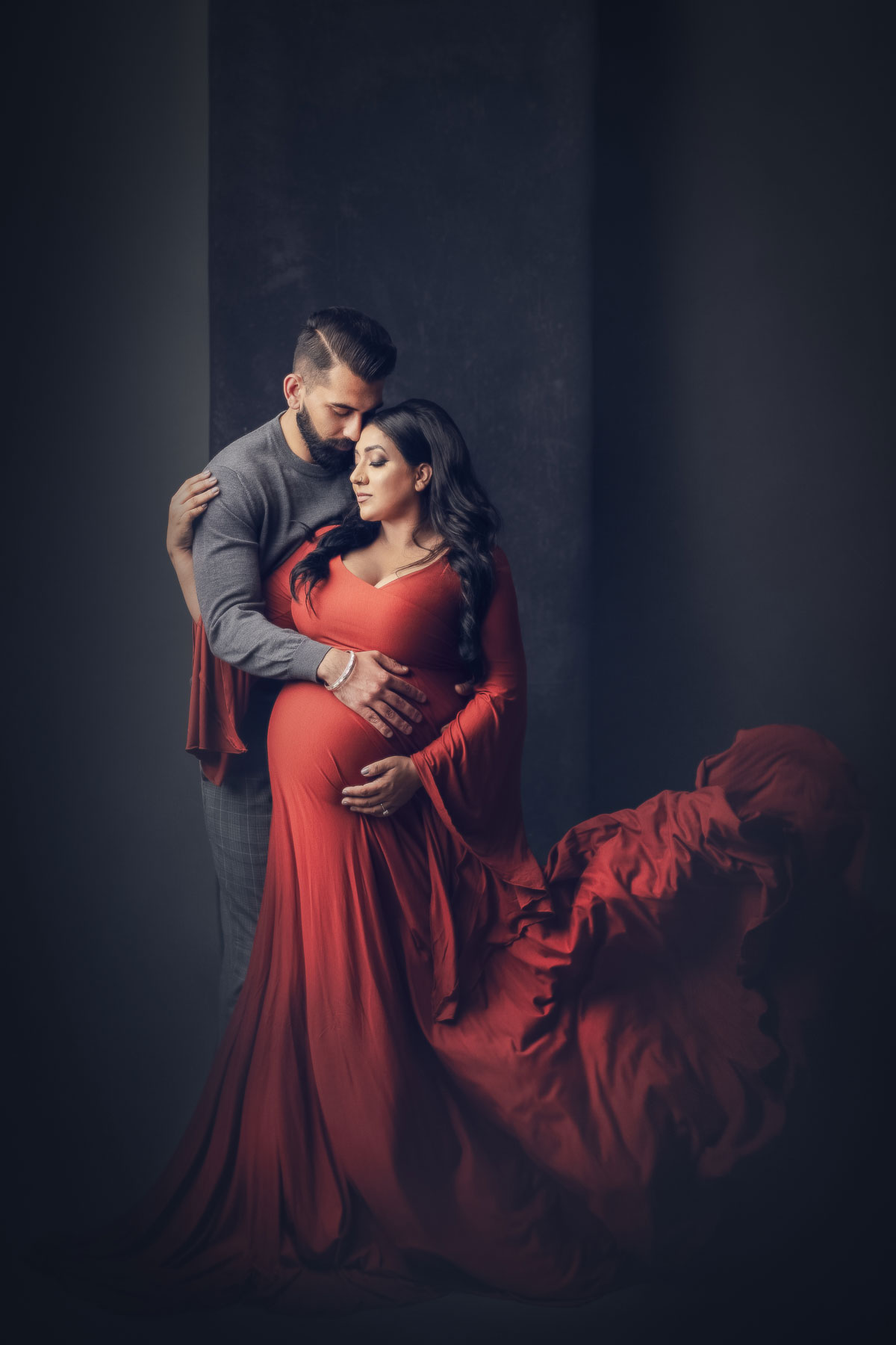 Maternity photography Vancouver - couple with red gown