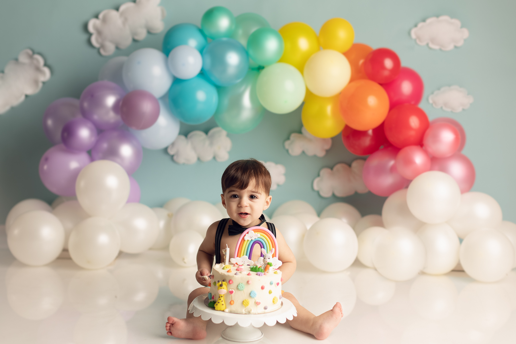  Rainbow color balloons and cake smash  - Baby photographer lower mainland