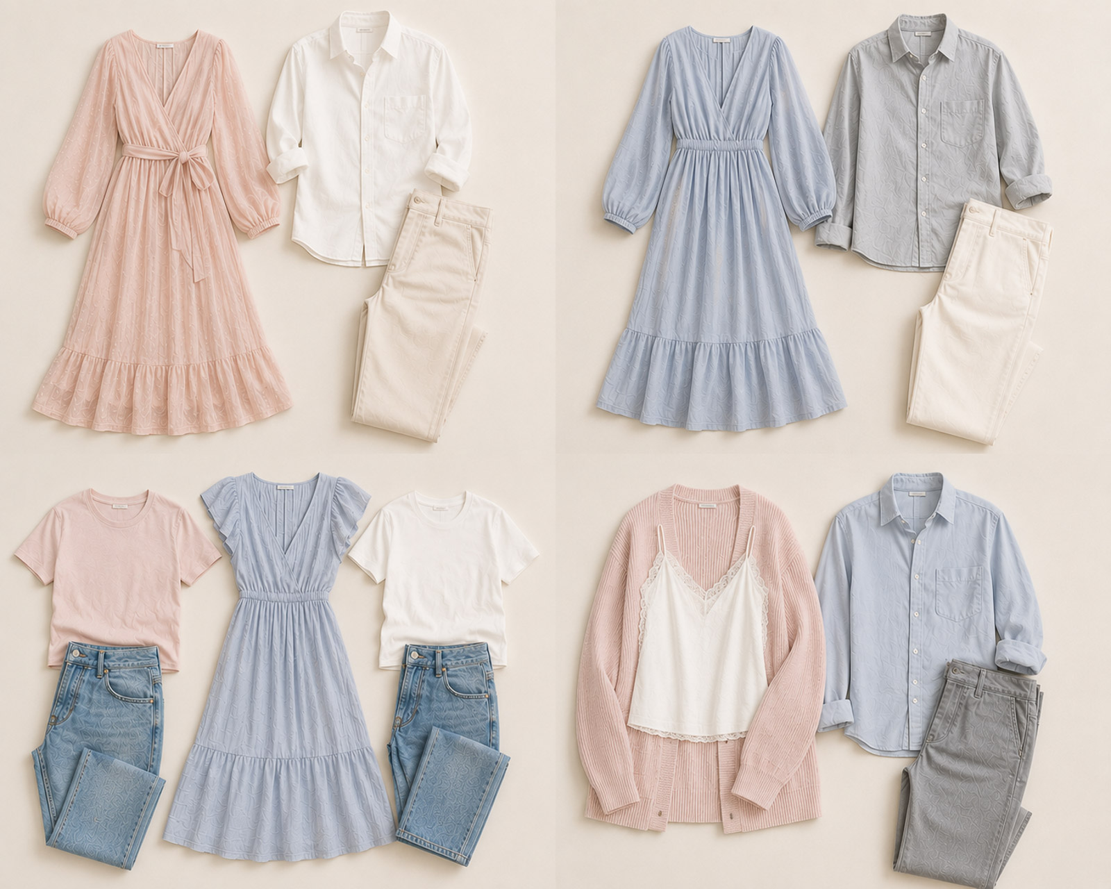 Blush pink and dusty blue coordinated outfit ideas for newborn photography session
