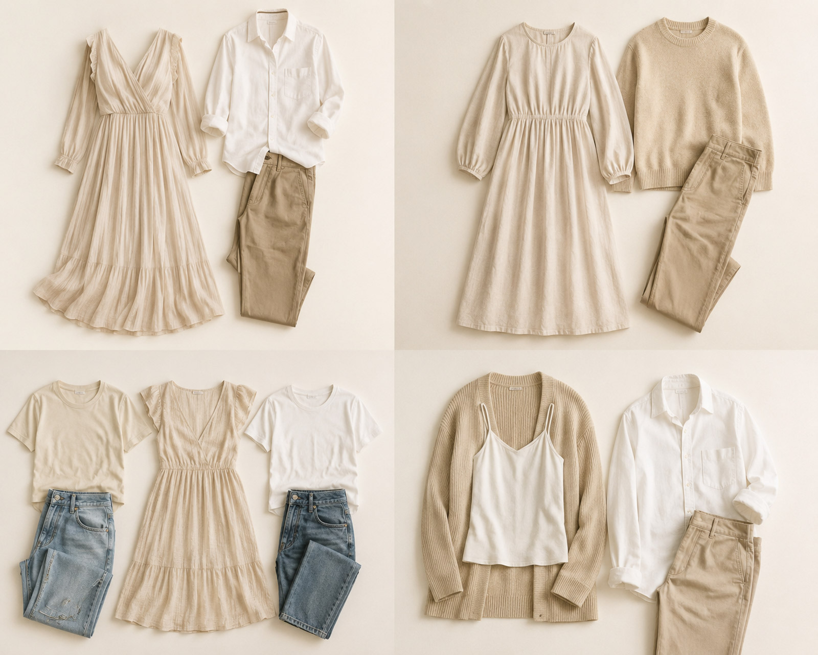 Cream and beige coordinated family outfit ideas for newborn photography session