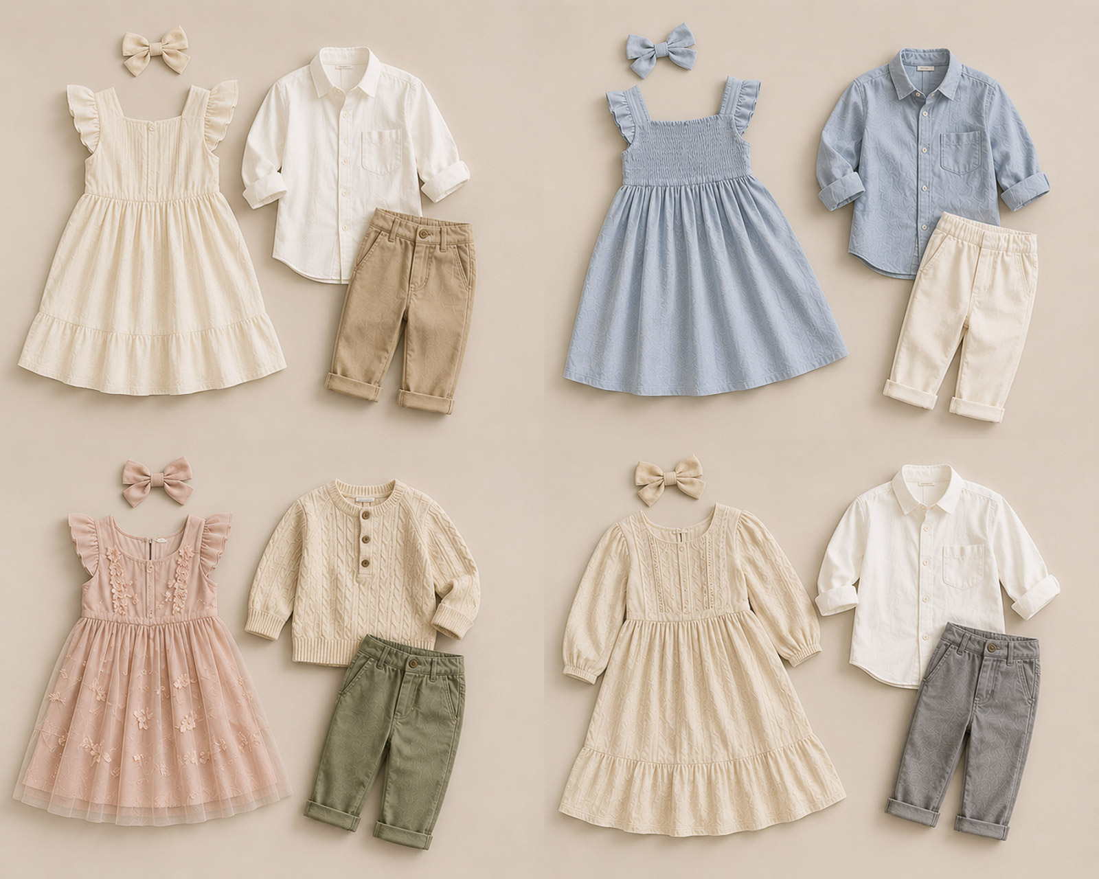 Cream, blue, and sage coordinated family outfit ideas for newborn photography session