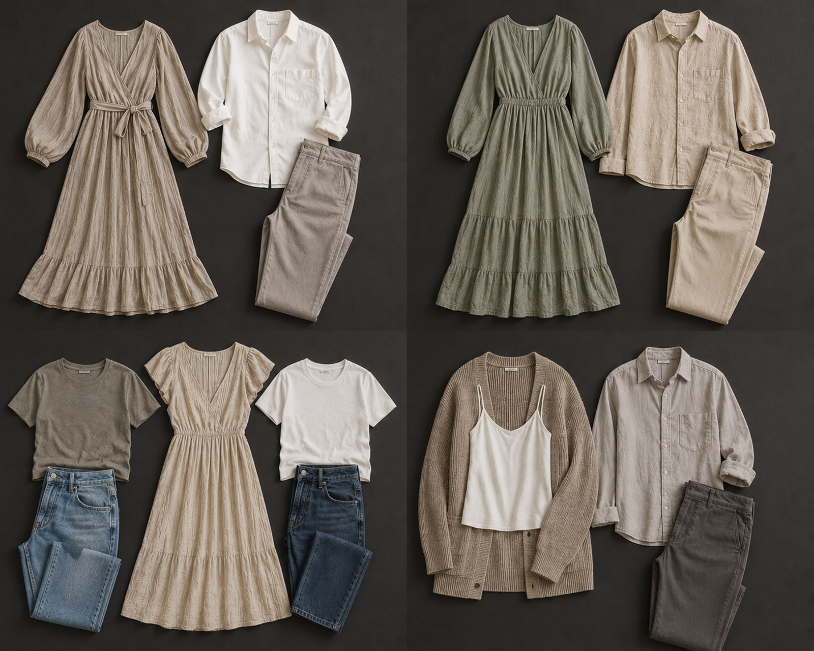 Olive green and taupe coordinated family outfit ideas for newborn photography session