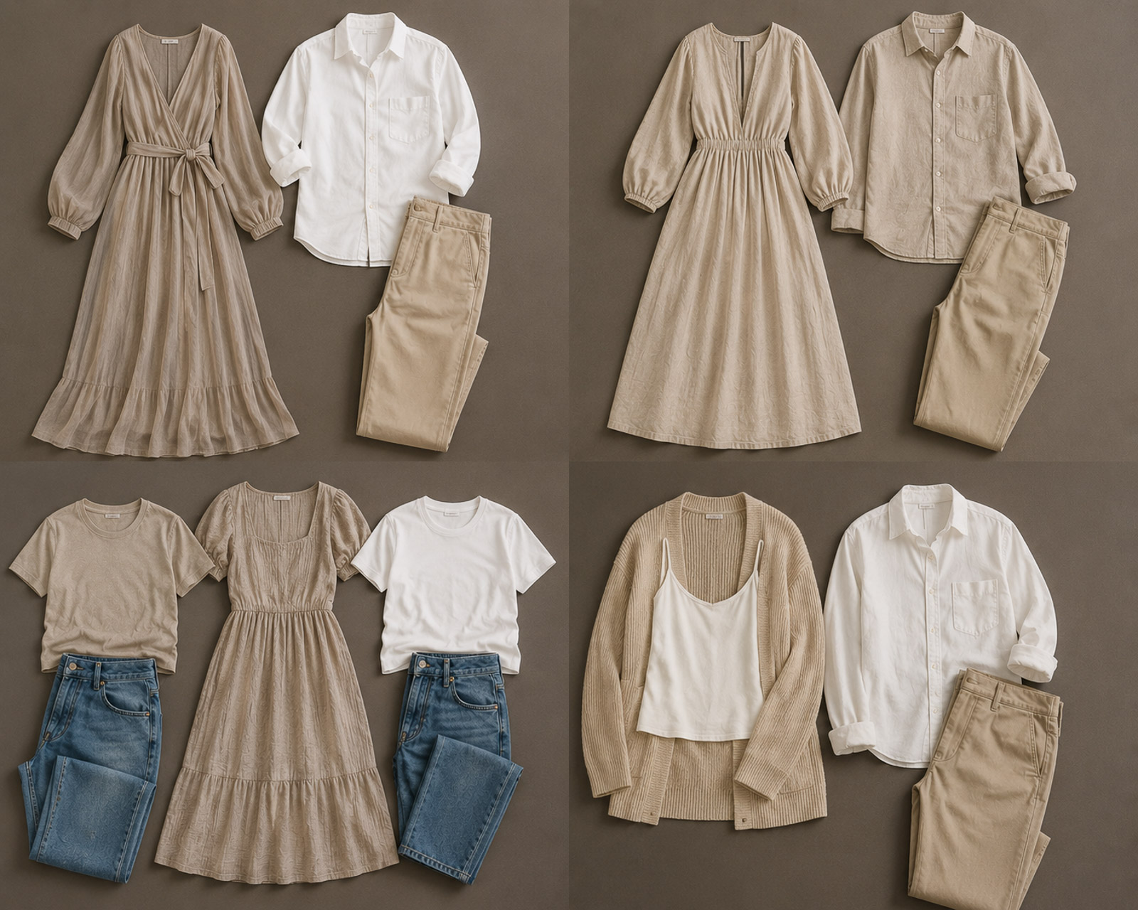 Taupe and warm brown coordinated family outfit ideas for newborn photography session