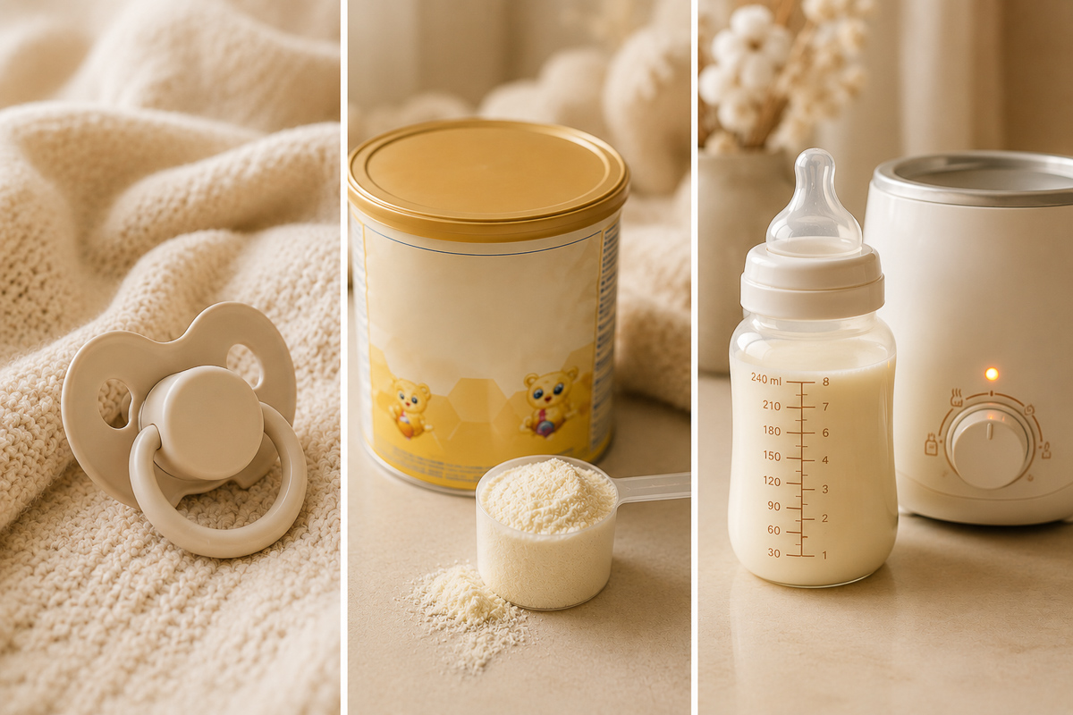 Pacifier, formula, and bottle with warmer — essentials to bring to a newborn photography session
