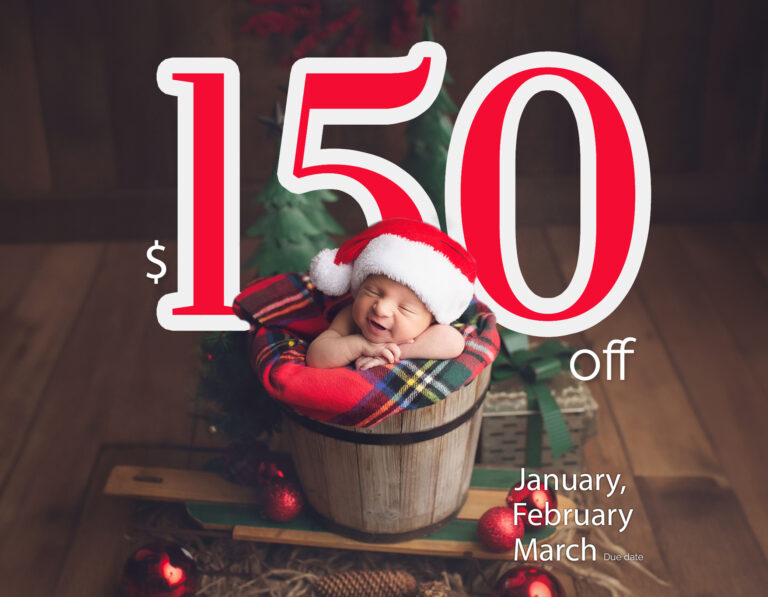 a newborn baby boy in a bucket - Christmas photography